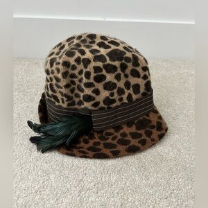 Leopard Print Women's Hat with Feather Accent